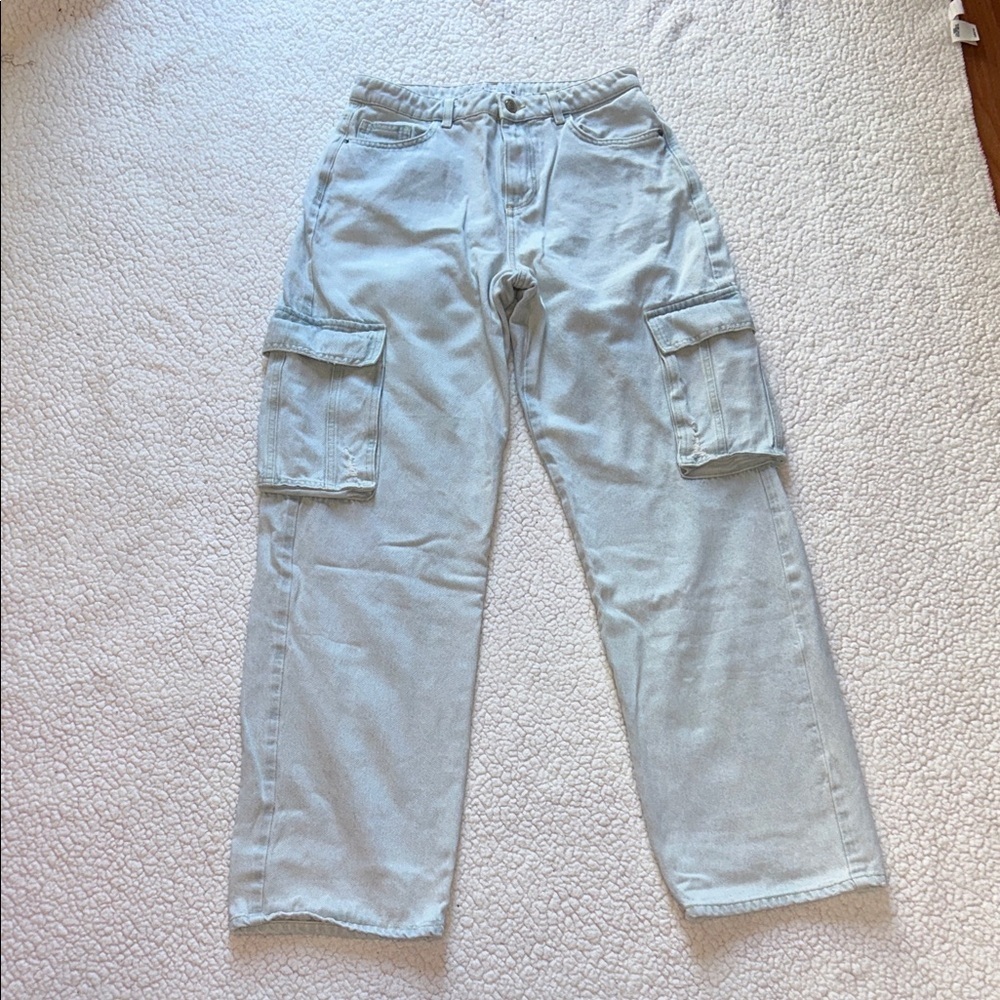 Zara Light Blue Wide Leg Cargo Pants